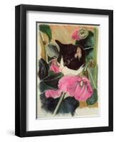 Kitten and Hollyhocks-Anne Robinson-Framed Giclee Print