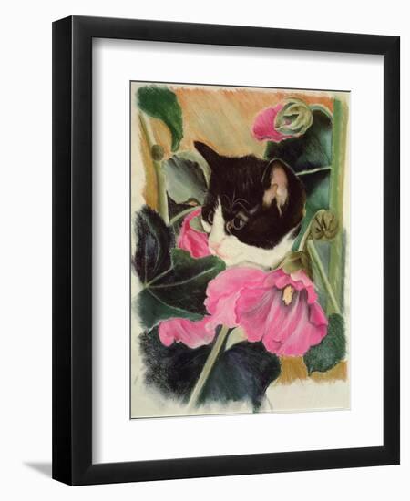 Kitten and Hollyhocks-Anne Robinson-Framed Giclee Print