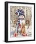 Kitten and Puppy with Snowman-William Vanderdasson-Framed Giclee Print