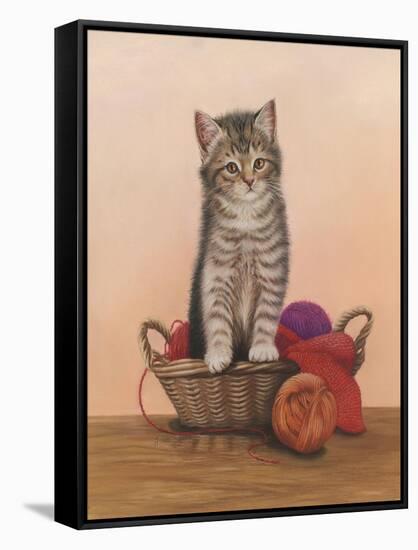 Kitten and Wool Basket-Janet Pidoux-Framed Stretched Canvas