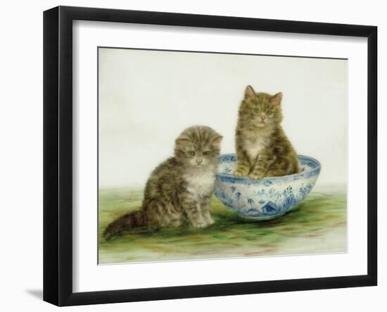 Kitten in a Blue China Bowl-Betsy Bamber-Framed Giclee Print