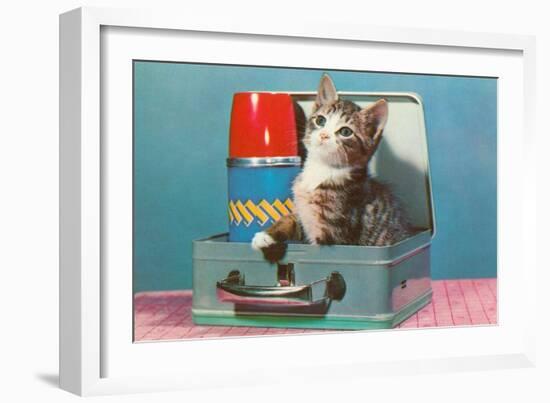 Kitten in a Lunchbox, Retro-null-Framed Art Print