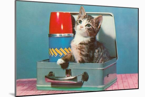 Kitten in a Lunchbox, Retro-null-Mounted Art Print