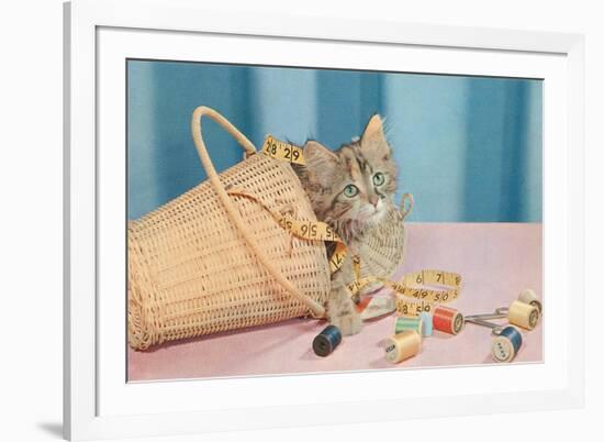 Kitten in Sewing Basket-null-Framed Premium Giclee Print