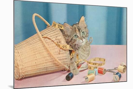 Kitten in Sewing Basket-null-Mounted Premium Giclee Print