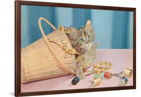 Kitten in Sewing Basket-null-Framed Art Print