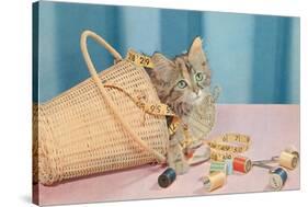 Kitten in Sewing Basket-null-Stretched Canvas