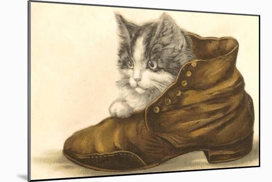 Kitten in Shoe-null-Mounted Art Print