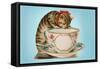 Kitten Lapping at Cup-Found Image Press-Framed Stretched Canvas