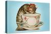 Kitten Lapping at Cup-Found Image Press-Stretched Canvas