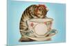 Kitten Lapping at Cup-Found Image Press-Mounted Giclee Print