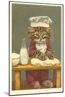 Kitten Making Bread-null-Mounted Art Print