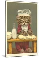 Kitten Making Bread-null-Mounted Art Print