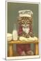 Kitten Making Bread-null-Mounted Art Print