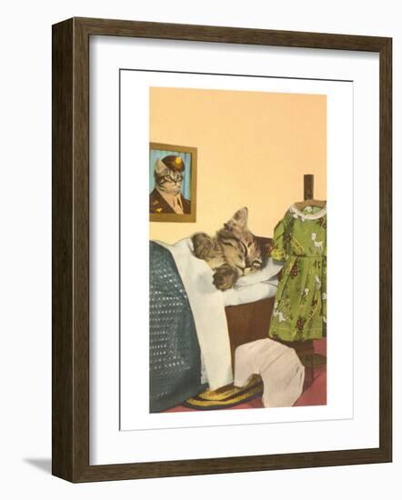 Kitten Sleeping in Bed-null-Framed Art Print