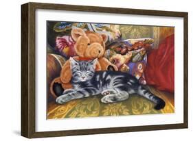 Kitten, Teddy and Cushions-Janet Pidoux-Framed Giclee Print