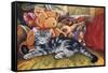 Kitten, Teddy and Cushions-Janet Pidoux-Framed Stretched Canvas