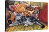 Kitten, Teddy and Cushions-Janet Pidoux-Stretched Canvas