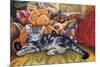 Kitten, Teddy and Cushions-Janet Pidoux-Mounted Giclee Print