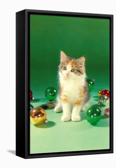 Kitten with Christmas Bulbs, Retro-null-Framed Stretched Canvas