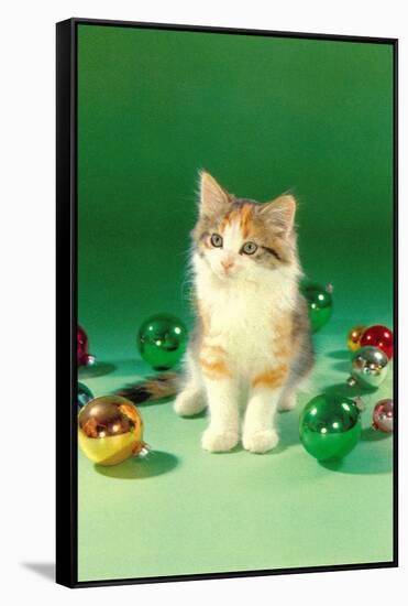 Kitten with Christmas Bulbs, Retro-null-Framed Stretched Canvas