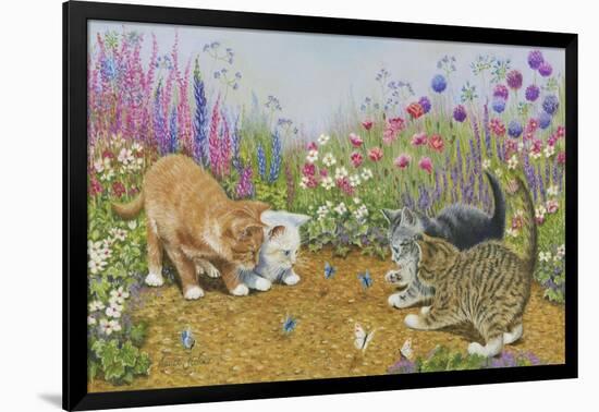 Kittens and Butterflies-Janet Pidoux-Framed Giclee Print