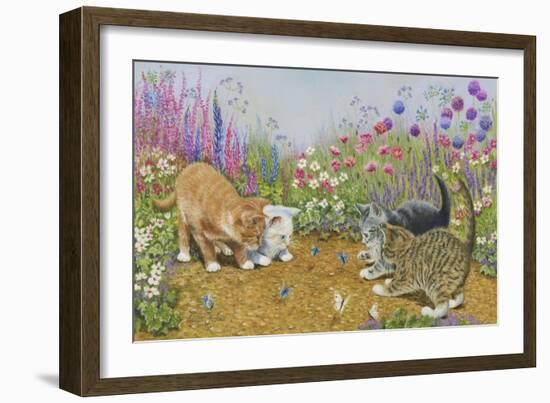 Kittens and Butterflies-Janet Pidoux-Framed Giclee Print