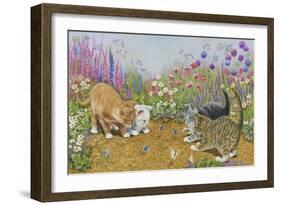 Kittens and Butterflies-Janet Pidoux-Framed Giclee Print