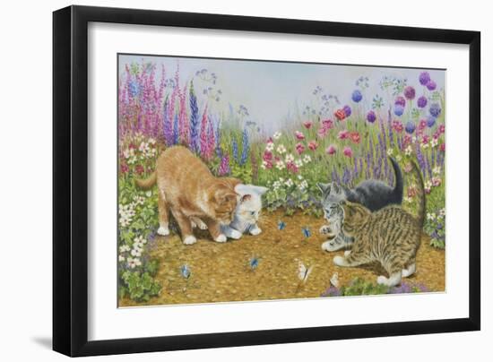 Kittens and Butterflies-Janet Pidoux-Framed Giclee Print