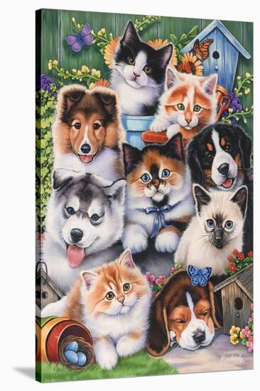 Kittens and Puppies in the Garden-Jenny Newland-Stretched Canvas