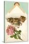 Kittens in Envelope with Rose-null-Stretched Canvas