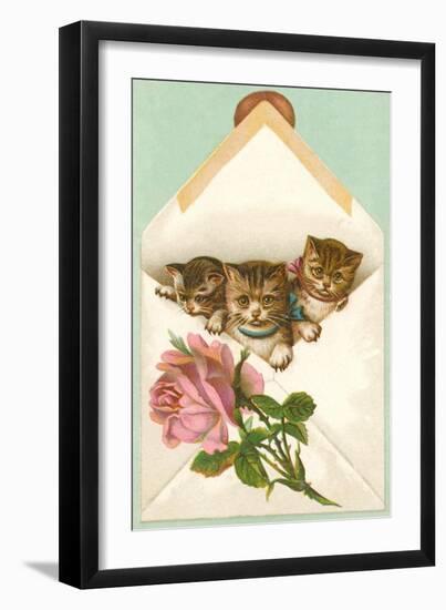 Kittens in Envelope with Rose-null-Framed Art Print