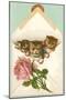 Kittens in Envelope with Rose-null-Mounted Art Print