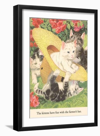 Kittens in Straw Hat-null-Framed Art Print