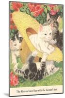 Kittens in Straw Hat-null-Mounted Art Print