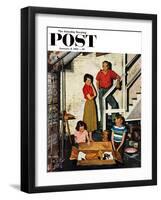 "Kittens in the Basement" Saturday Evening Post Cover, January 8, 1955-John Falter-Framed Giclee Print