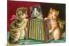 Kittens Playing Concertina-null-Mounted Art Print