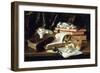 Kittens Playing on Desk, (Oil on Canvas)-Alfred Brunel De Neuville-Framed Giclee Print