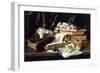 Kittens Playing on Desk, (Oil on Canvas)-Alfred Brunel De Neuville-Framed Giclee Print