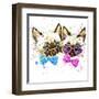 Kittens Twins T-Shirt Graphics. Kittens Twins Illustration with Splash Watercolor Textured Backgro-Dabrynina Alena-Framed Art Print