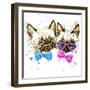 Kittens Twins T-Shirt Graphics. Kittens Twins Illustration with Splash Watercolor Textured Backgro-Dabrynina Alena-Framed Art Print