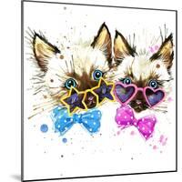 Kittens Twins T-Shirt Graphics. Kittens Twins Illustration with Splash Watercolor Textured Backgro-Dabrynina Alena-Mounted Art Print