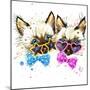 Kittens Twins T-Shirt Graphics. Kittens Twins Illustration with Splash Watercolor Textured Backgro-Dabrynina Alena-Mounted Art Print