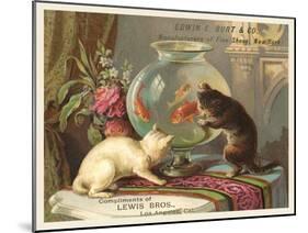 Kittens Watching Fish in Bowl-null-Mounted Art Print