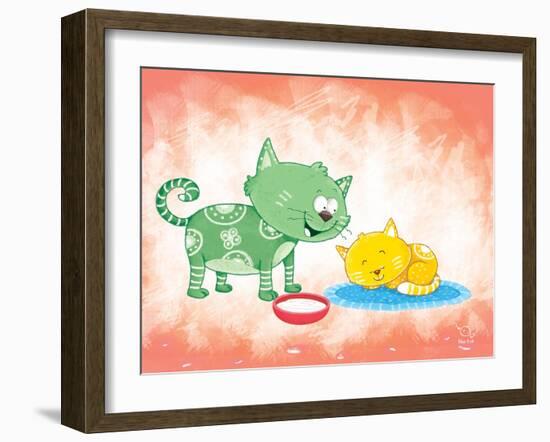 Kitty Koo-Blue Fish-Framed Art Print