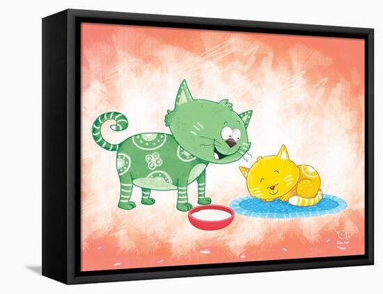 Kitty Koo-Blue Fish-Framed Stretched Canvas