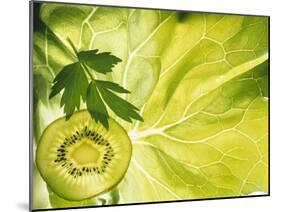 Kiwi Slice and Sprig of Parsley on a Lettuce Leaf-Peter Rees-Mounted Photographic Print