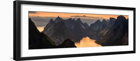 Kjerkfjorden Among Dramatic Mountain Ridges at Sunset, Lofoten, Nordland, Norway-null-Framed Photographic Print