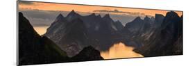 Kjerkfjorden Among Dramatic Mountain Ridges at Sunset, Lofoten, Nordland, Norway-null-Mounted Photographic Print