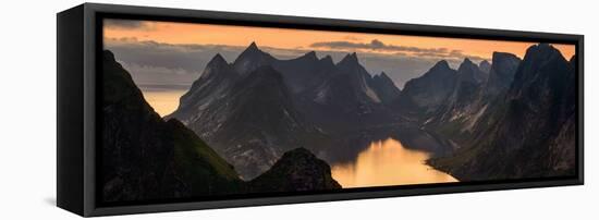 Kjerkfjorden Among Dramatic Mountain Ridges at Sunset, Lofoten, Nordland, Norway-null-Framed Stretched Canvas